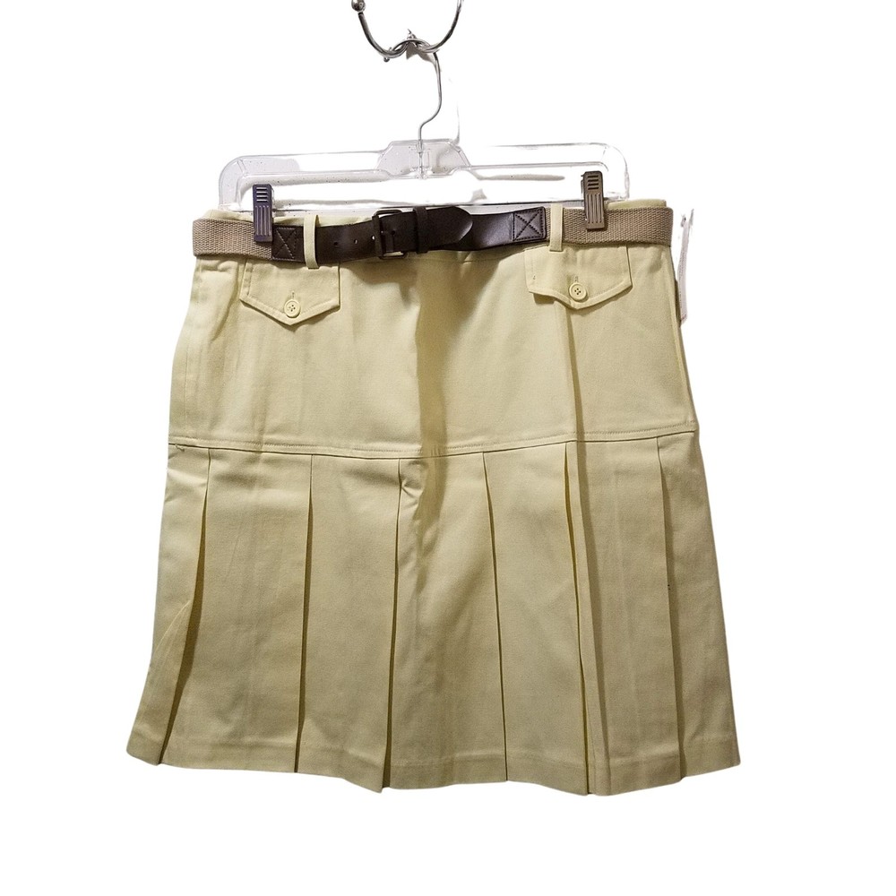 Larry Levine Yellow (Shea Butter) Pleated Belted Stretch Skirt Size 12